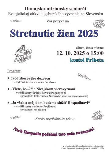 Stretnutie žien DNS, 12.10.2025 v Pribete o 15:00