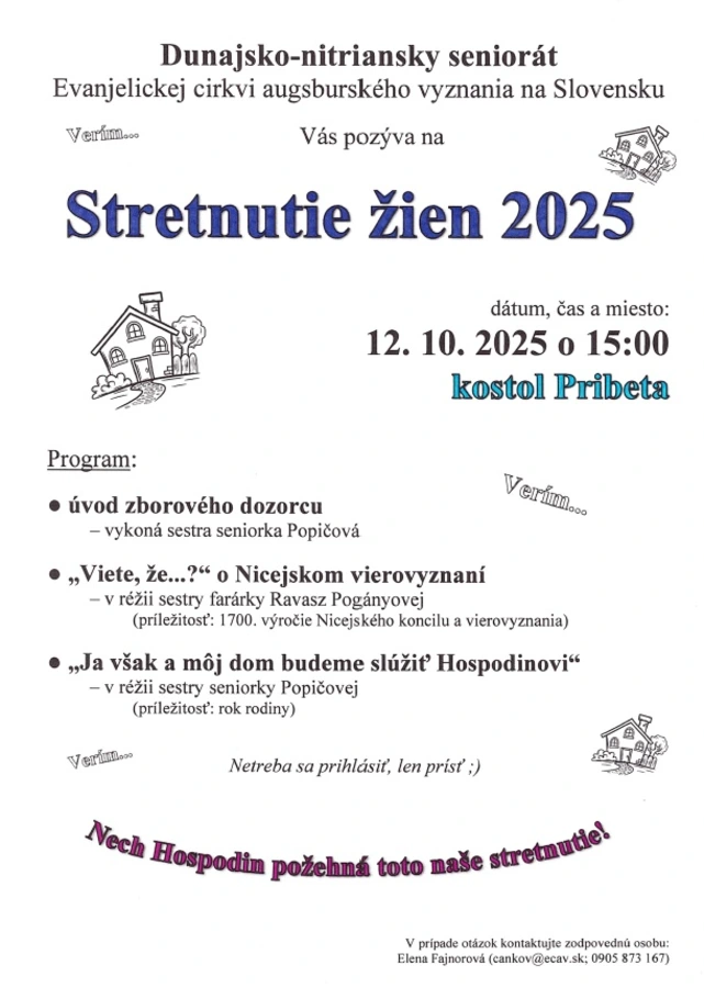 Stretnutie žien DNS, 12.10.2025 v Pribete o 15:00
